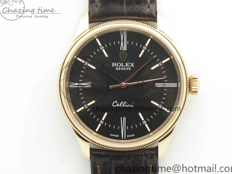 1222 Tailored Cellini Time 50509 RG MKF Best Edition Black Dial Roman Marker on Brown Leather Strap A3132 V 3406